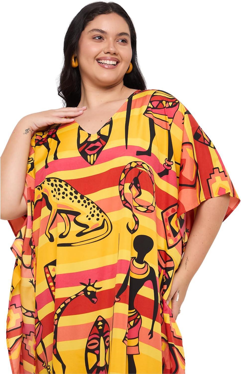 imageCaftans for Women Plus Size Polyester Maxi Beach Dresses Bathing Suit Cover Up Long Kaftan Swimsuit Coverup House DressOrangeyellow