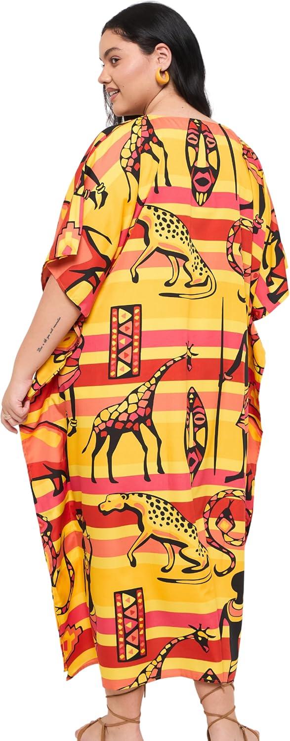 imageCaftans for Women Plus Size Polyester Maxi Beach Dresses Bathing Suit Cover Up Long Kaftan Swimsuit Coverup House DressOrangeyellow
