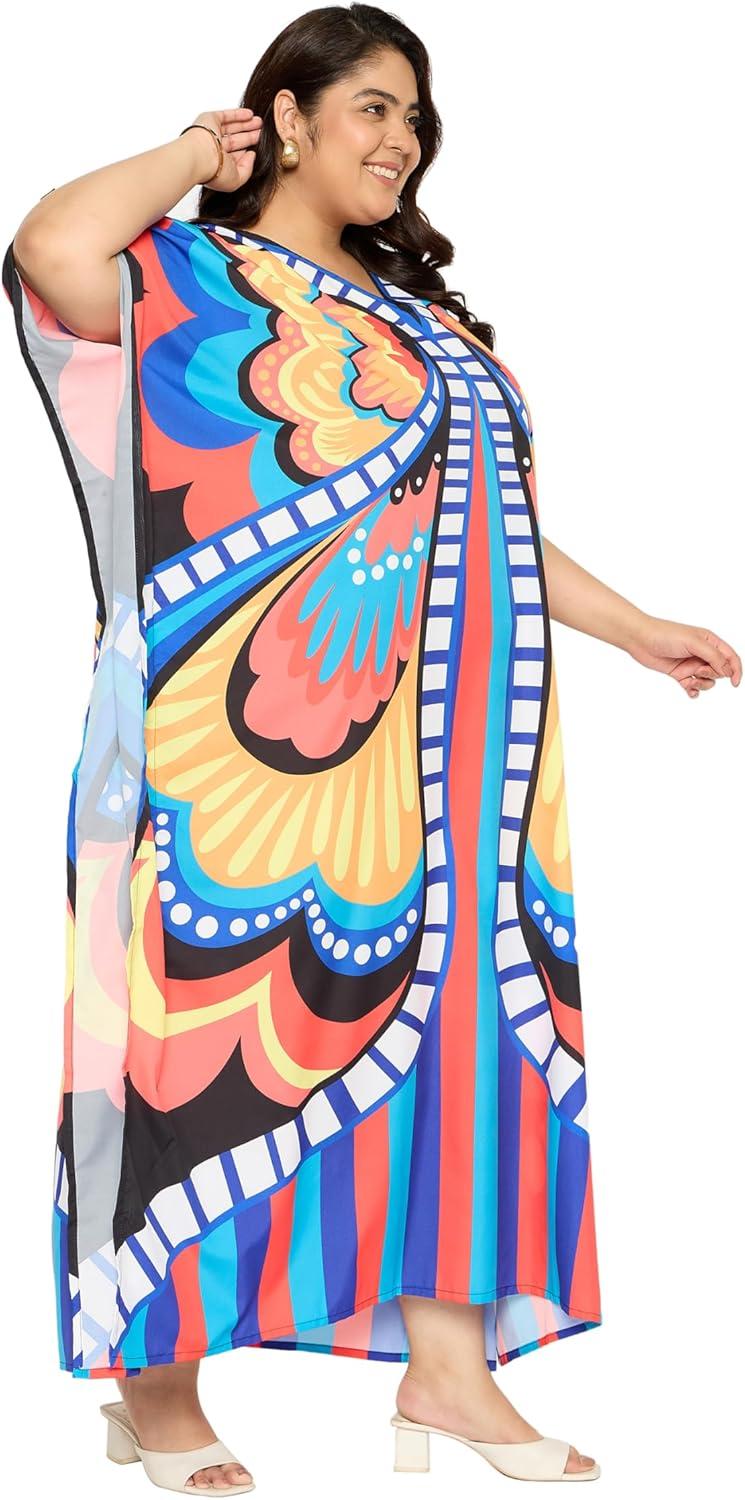 imageCaftans for Women Plus Size Polyester Maxi Beach Dresses Bathing Suit Cover Up Long Kaftan Swimsuit Coverup House DressPeach  Blue