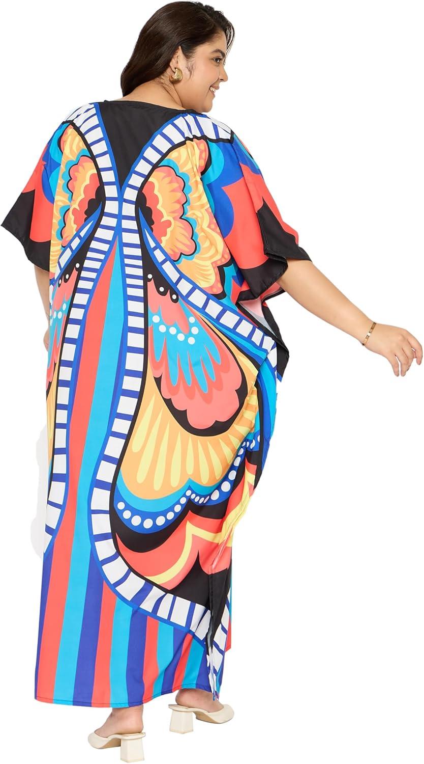 imageCaftans for Women Plus Size Polyester Maxi Beach Dresses Bathing Suit Cover Up Long Kaftan Swimsuit Coverup House DressPeach  Blue