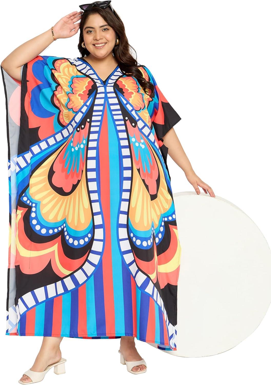 imageCaftans for Women Plus Size Polyester Maxi Beach Dresses Bathing Suit Cover Up Long Kaftan Swimsuit Coverup House DressPeach  Blue