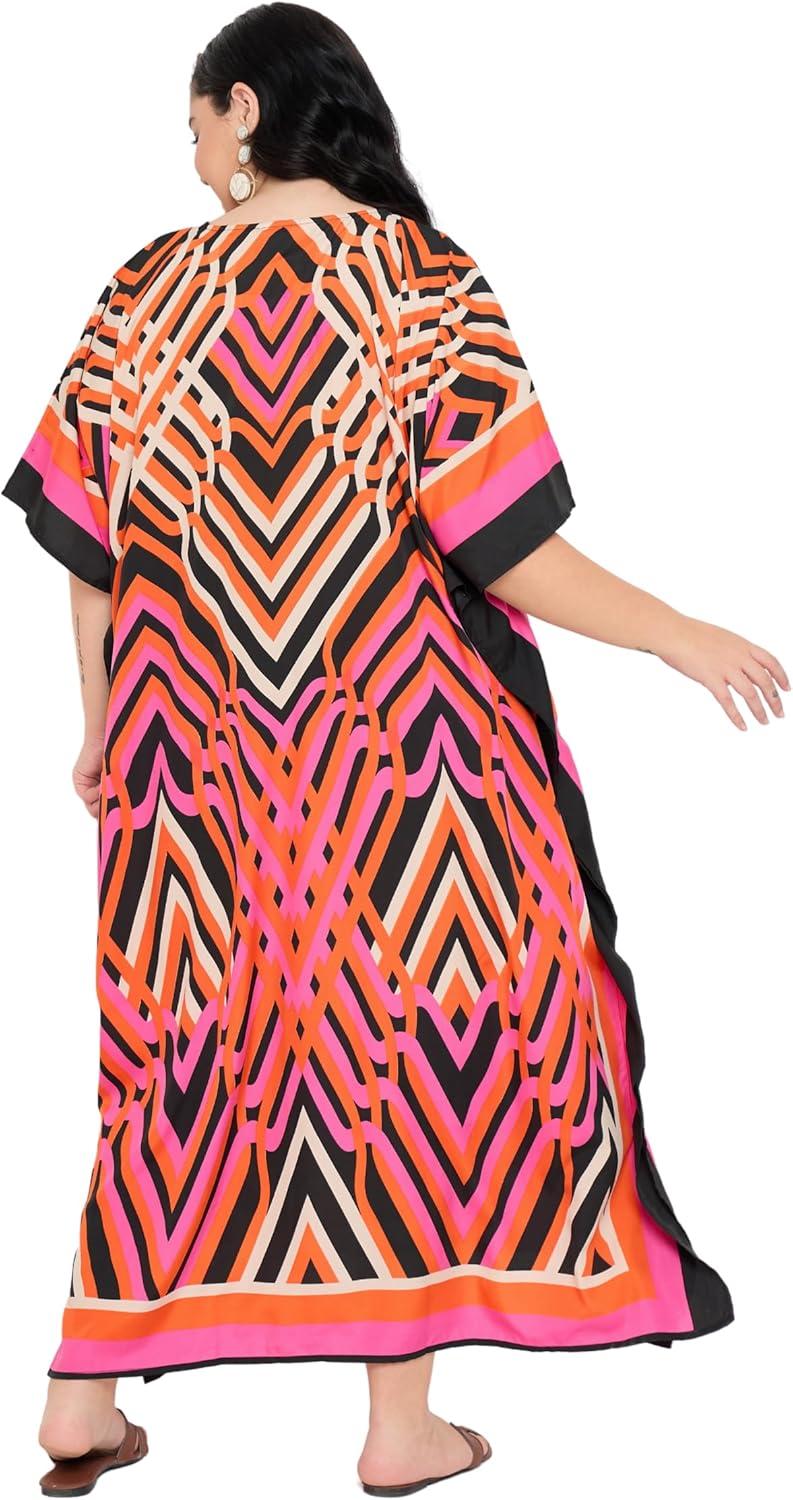 imageCaftans for Women Plus Size Polyester Maxi Beach Dresses Bathing Suit Cover Up Long Kaftan Swimsuit Coverup House DressPink  Black