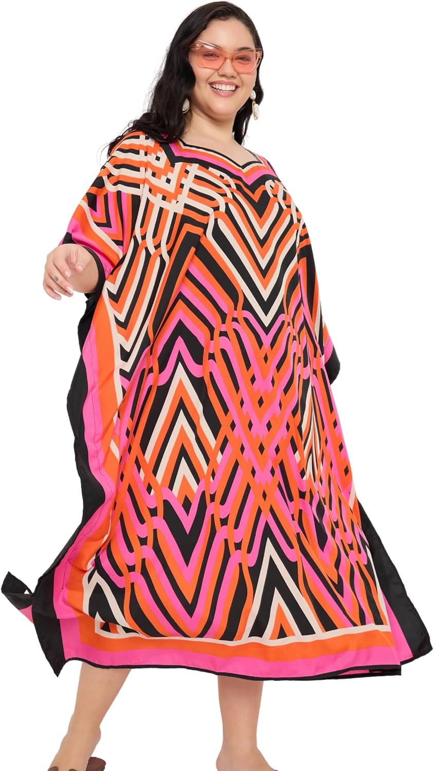 imageCaftans for Women Plus Size Polyester Maxi Beach Dresses Bathing Suit Cover Up Long Kaftan Swimsuit Coverup House DressPink  Black