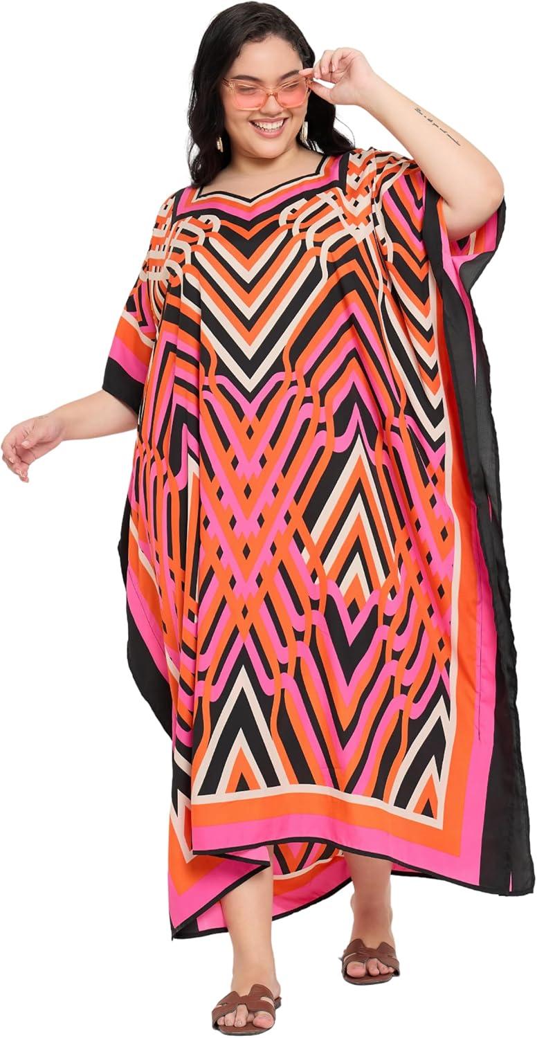 imageCaftans for Women Plus Size Polyester Maxi Beach Dresses Bathing Suit Cover Up Long Kaftan Swimsuit Coverup House DressPink  Black