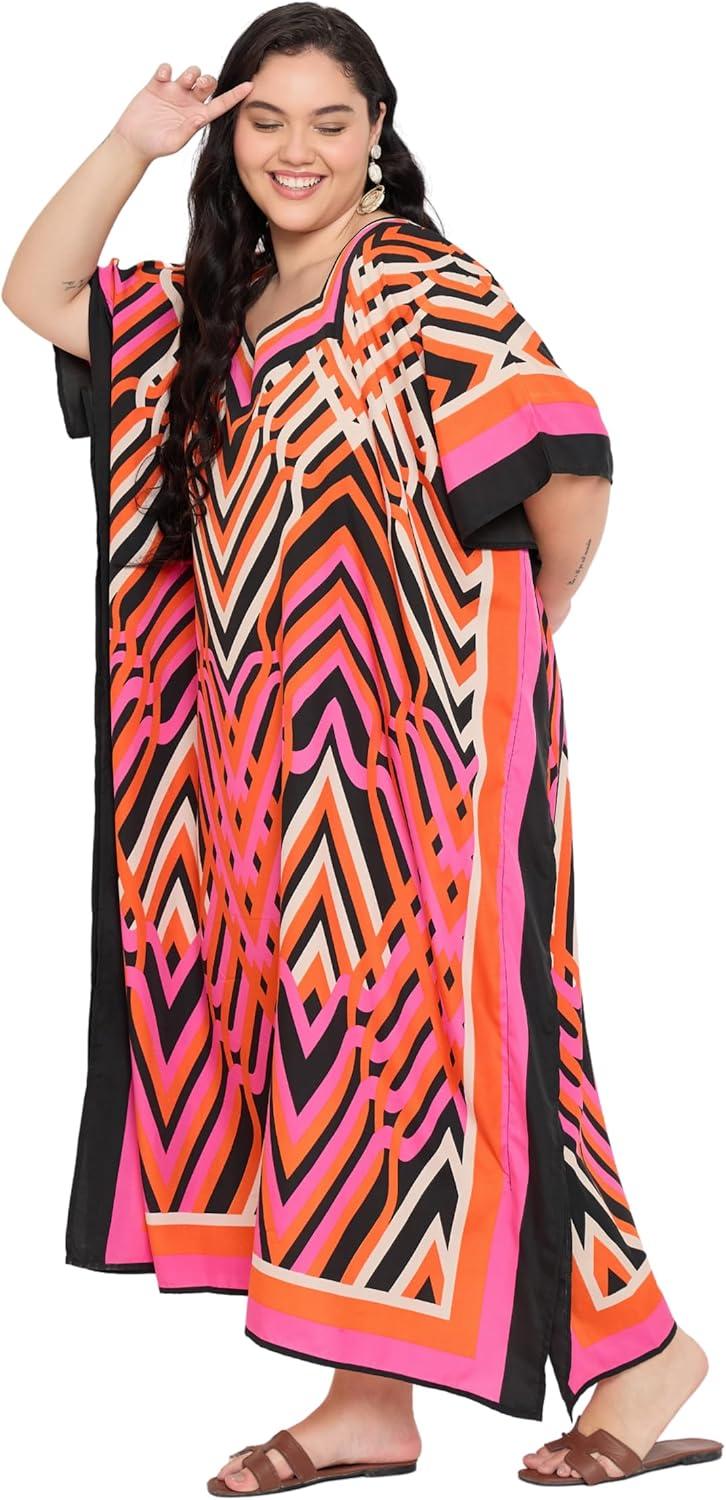 imageCaftans for Women Plus Size Polyester Maxi Beach Dresses Bathing Suit Cover Up Long Kaftan Swimsuit Coverup House DressPink  Black