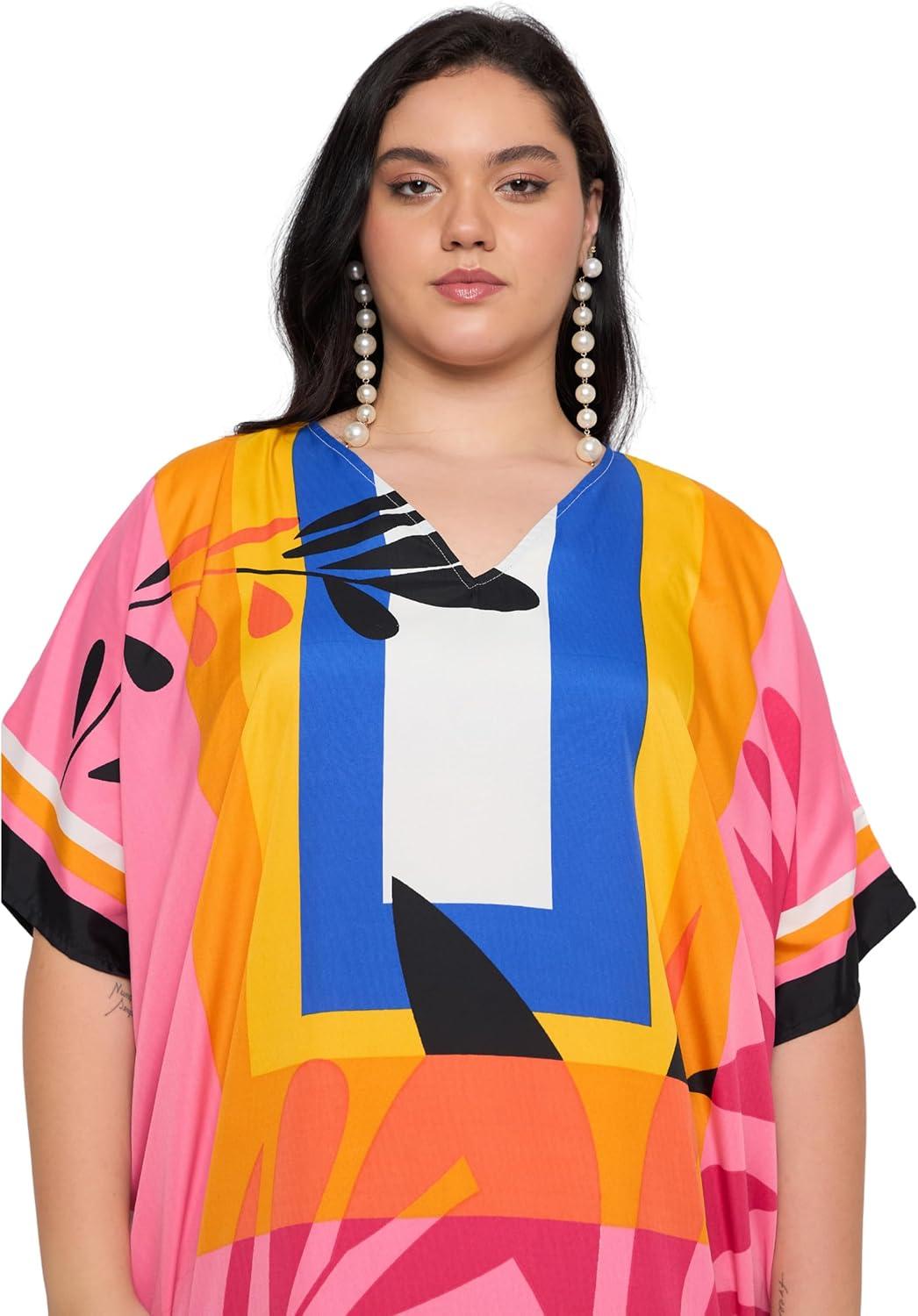 imageCaftans for Women Plus Size Polyester Maxi Beach Dresses Bathing Suit Cover Up Long Kaftan Swimsuit Coverup House DressPink