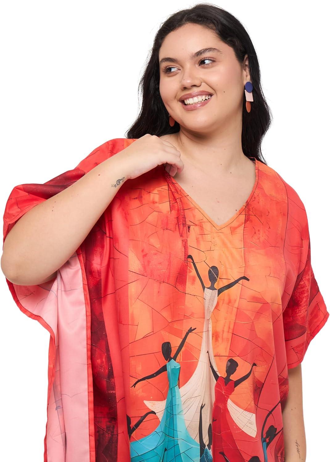 imageCaftans for Women Plus Size Polyester Maxi Beach Dresses Bathing Suit Cover Up Long Kaftan Swimsuit Coverup House DressRed