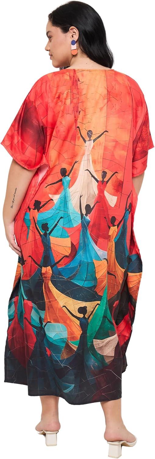 imageCaftans for Women Plus Size Polyester Maxi Beach Dresses Bathing Suit Cover Up Long Kaftan Swimsuit Coverup House DressRed