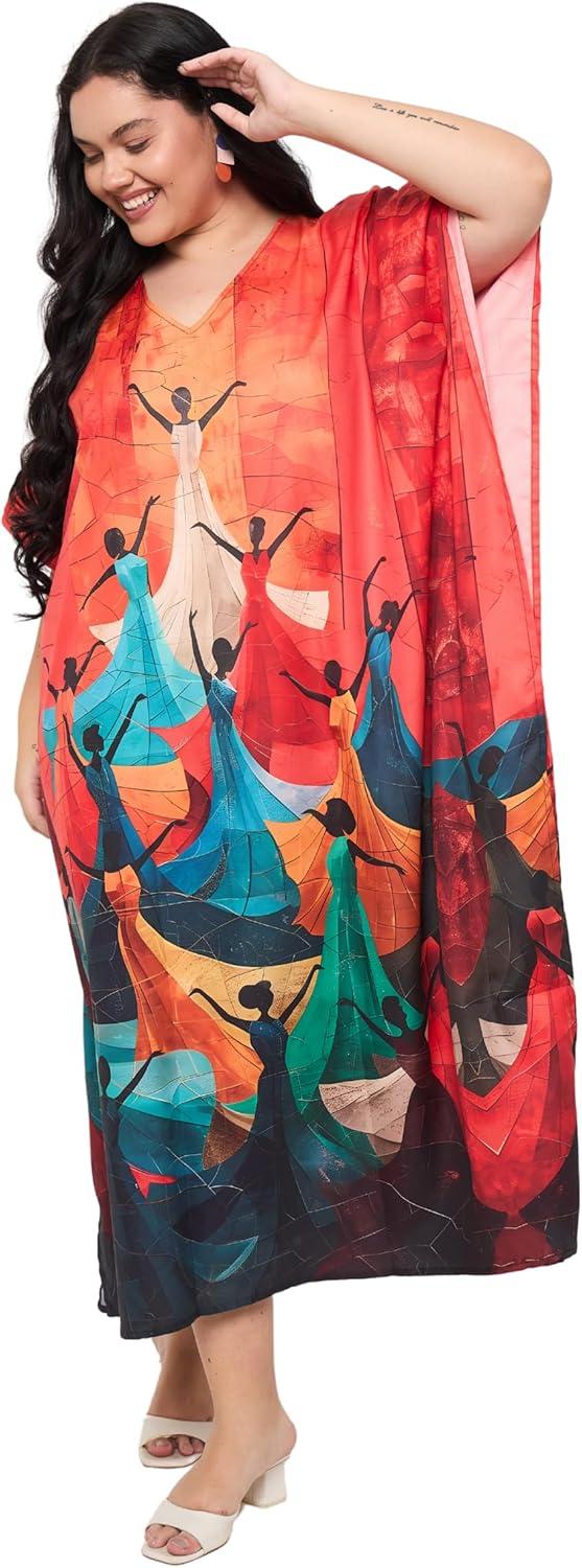imageCaftans for Women Plus Size Polyester Maxi Beach Dresses Bathing Suit Cover Up Long Kaftan Swimsuit Coverup House DressRed