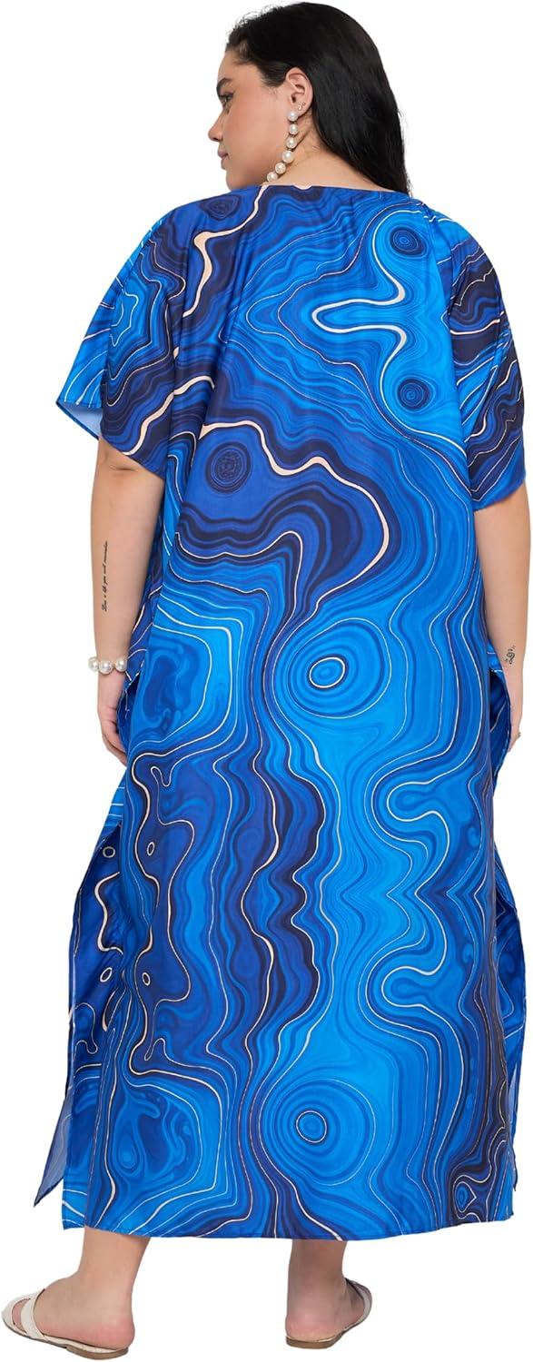 imageCaftans for Women Plus Size Polyester Maxi Beach Dresses Bathing Suit Cover Up Long Kaftan Swimsuit Coverup House DressRoyal Blue
