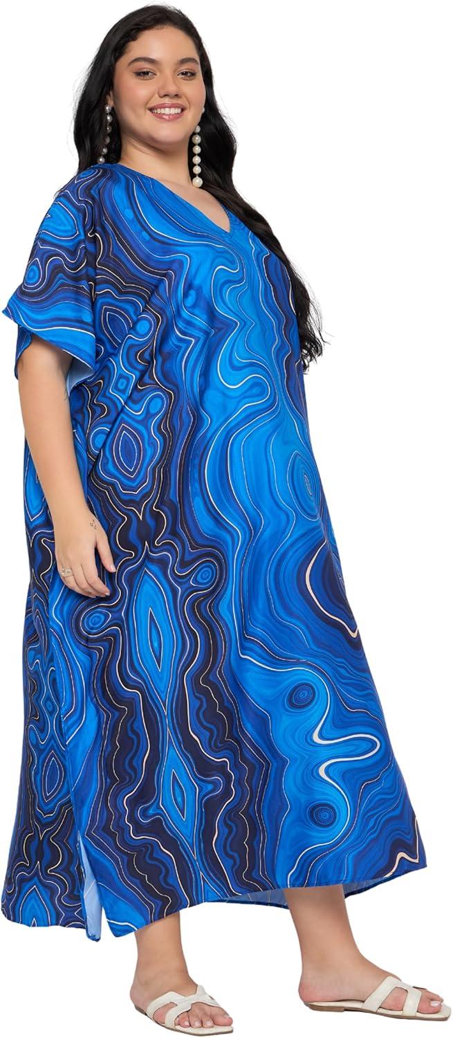 imageCaftans for Women Plus Size Polyester Maxi Beach Dresses Bathing Suit Cover Up Long Kaftan Swimsuit Coverup House DressRoyal Blue