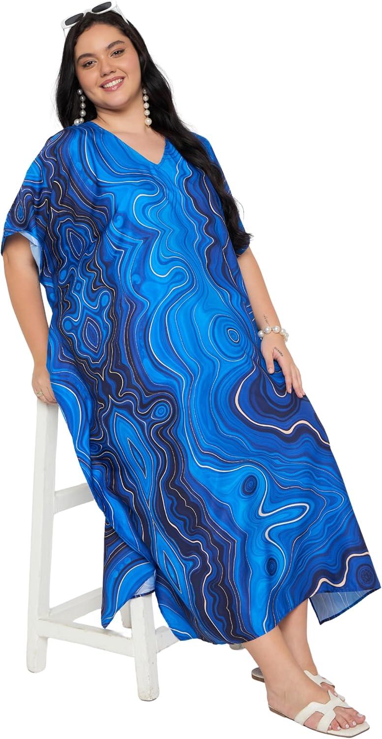 imageCaftans for Women Plus Size Polyester Maxi Beach Dresses Bathing Suit Cover Up Long Kaftan Swimsuit Coverup House DressRoyal Blue
