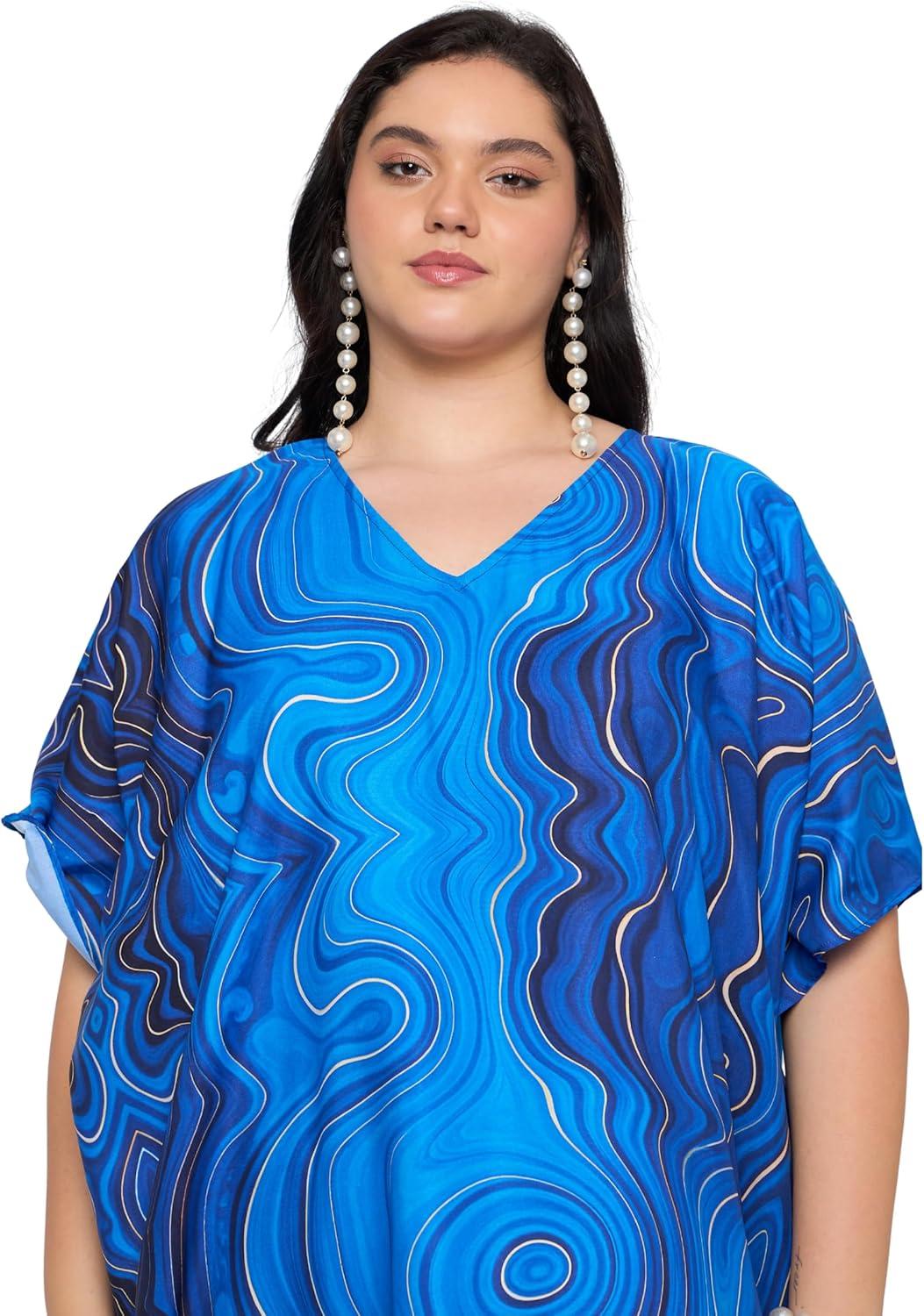 imageCaftans for Women Plus Size Polyester Maxi Beach Dresses Bathing Suit Cover Up Long Kaftan Swimsuit Coverup House DressRoyal Blue