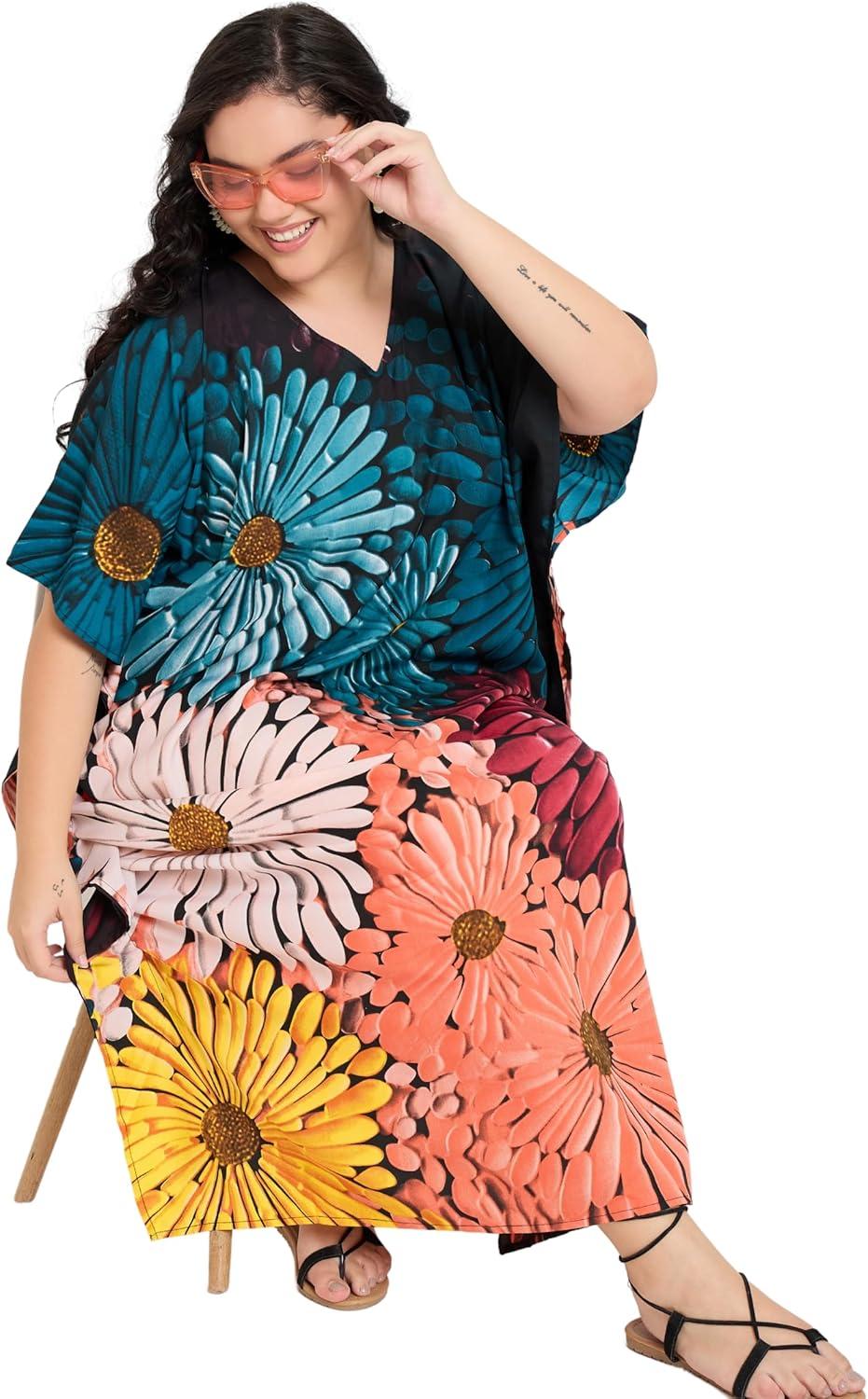 imageCaftans for Women Plus Size Polyester Maxi Beach Dresses Bathing Suit Cover Up Long Kaftan Swimsuit Coverup House DressTeal Blue  Coral Peach