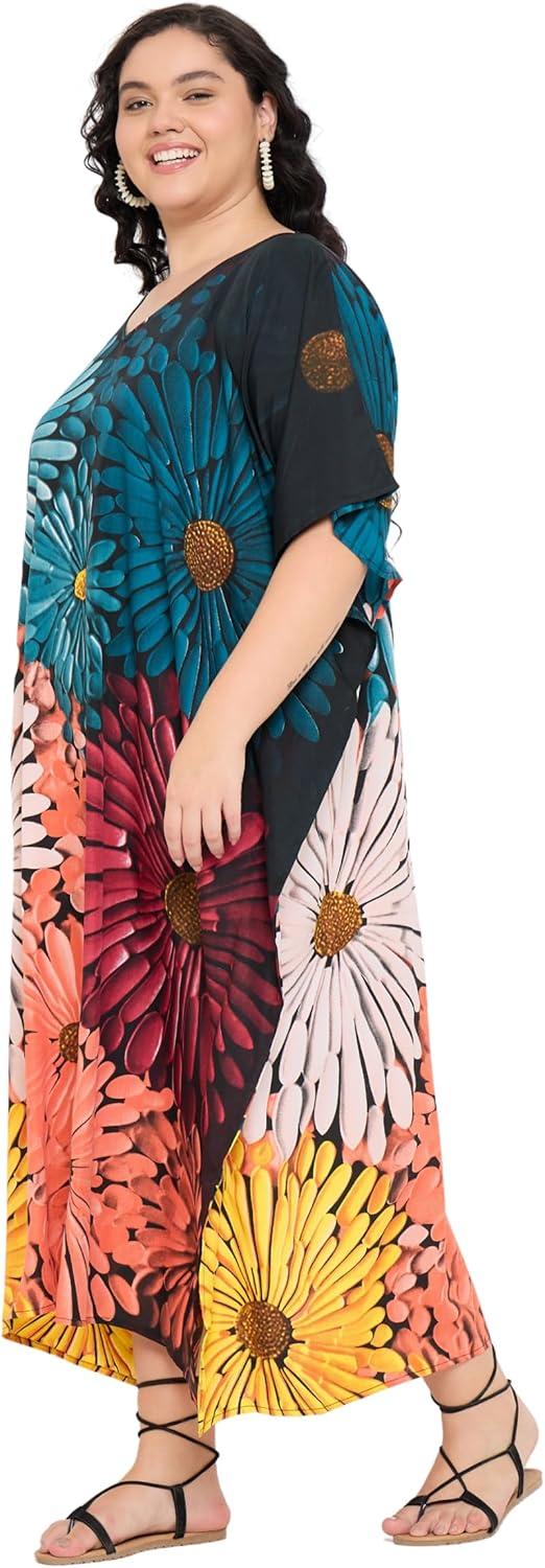 imageCaftans for Women Plus Size Polyester Maxi Beach Dresses Bathing Suit Cover Up Long Kaftan Swimsuit Coverup House DressTeal Blue  Coral Peach