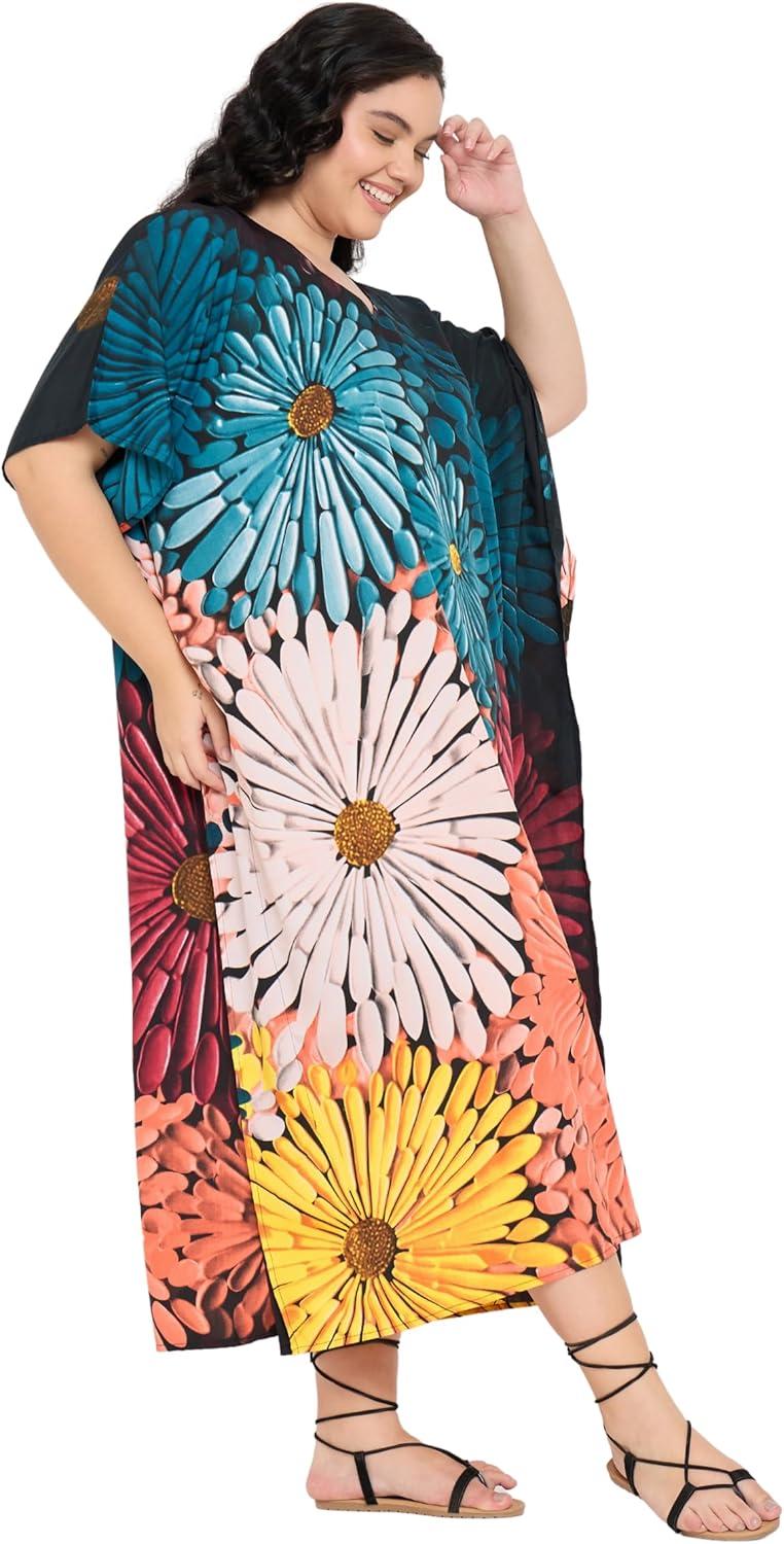imageCaftans for Women Plus Size Polyester Maxi Beach Dresses Bathing Suit Cover Up Long Kaftan Swimsuit Coverup House DressTeal Blue  Coral Peach