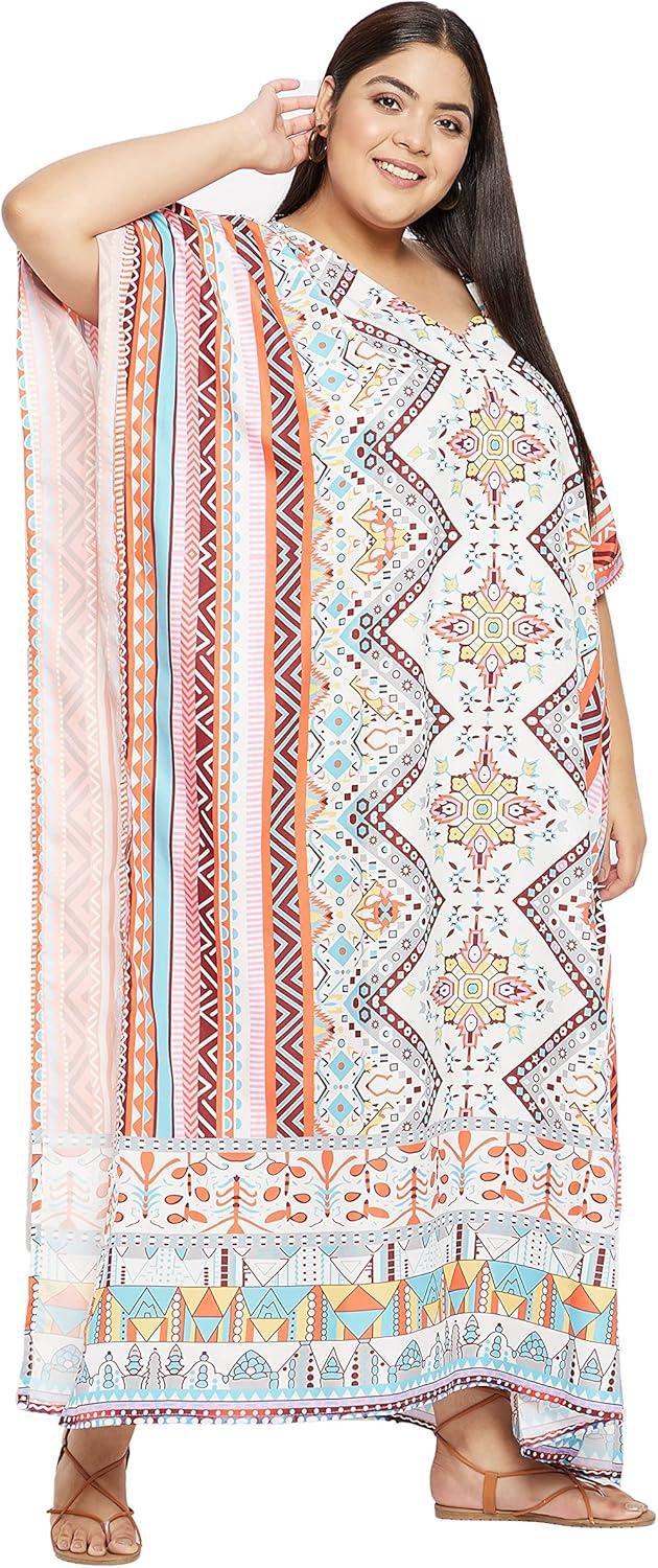 imageCaftans for Women Plus Size Polyester Maxi Beach Dresses Bathing Suit Cover Up Long Kaftan Swimsuit Coverup House DressWhite  Orange