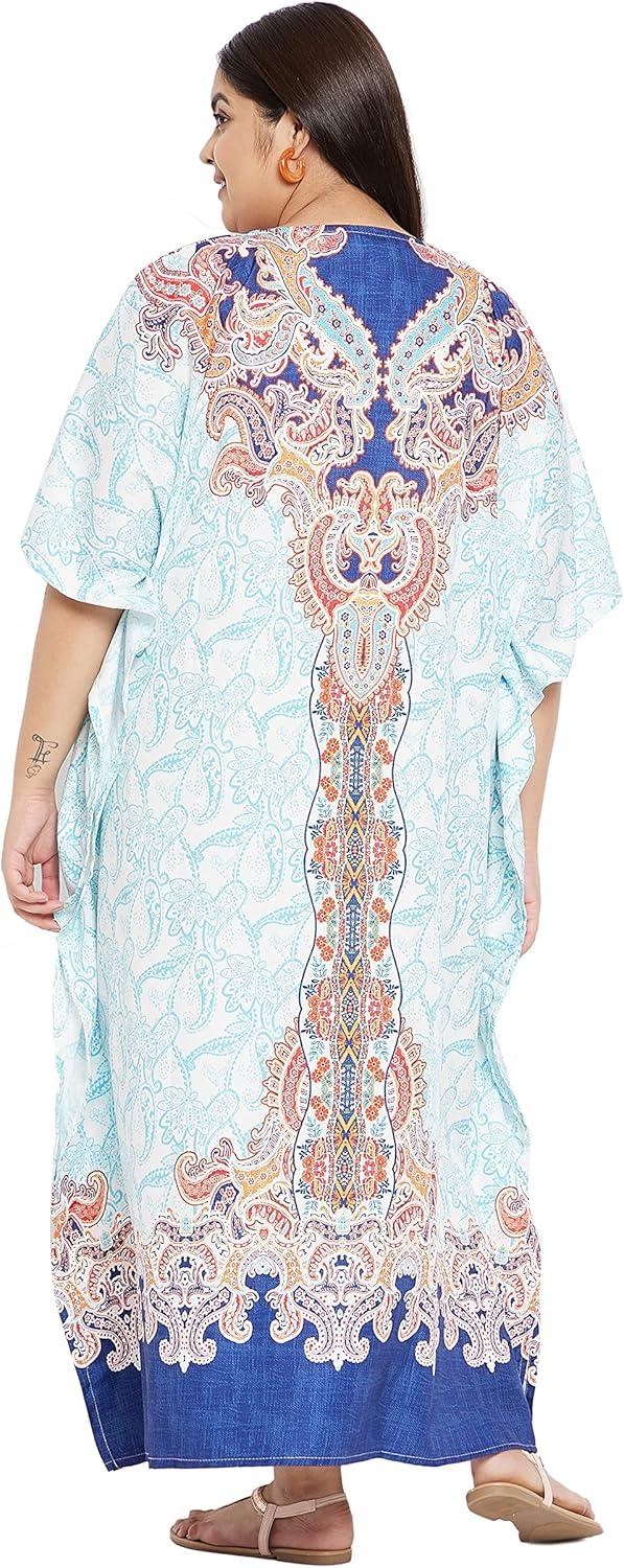 imageCaftans for Women Plus Size Polyester Maxi Beach Dresses Bathing Suit Cover Up Long Kaftan Swimsuit Coverup House DressWhite Paisley  Floral