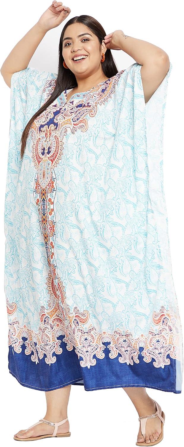 imageCaftans for Women Plus Size Polyester Maxi Beach Dresses Bathing Suit Cover Up Long Kaftan Swimsuit Coverup House DressWhite Paisley  Floral