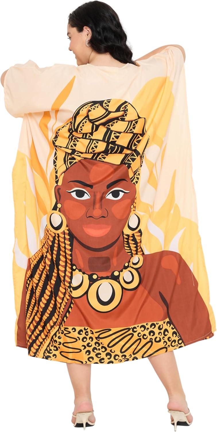 imageCaftans for Women Plus Size Polyester Maxi Beach Dresses Bathing Suit Cover Up Long Kaftan Swimsuit Coverup House DressYellow