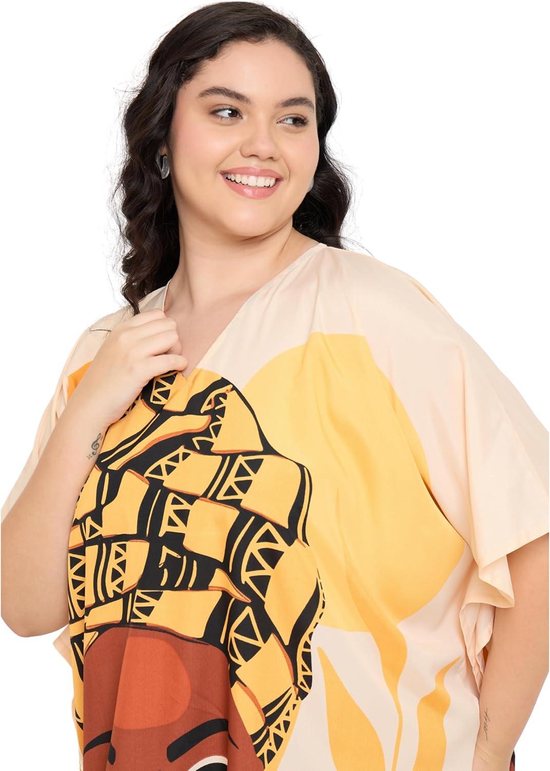 imageCaftans for Women Plus Size Polyester Maxi Beach Dresses Bathing Suit Cover Up Long Kaftan Swimsuit Coverup House DressYellow