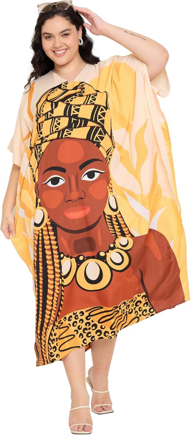 imageCaftans for Women Plus Size Polyester Maxi Beach Dresses Bathing Suit Cover Up Long Kaftan Swimsuit Coverup House DressYellow