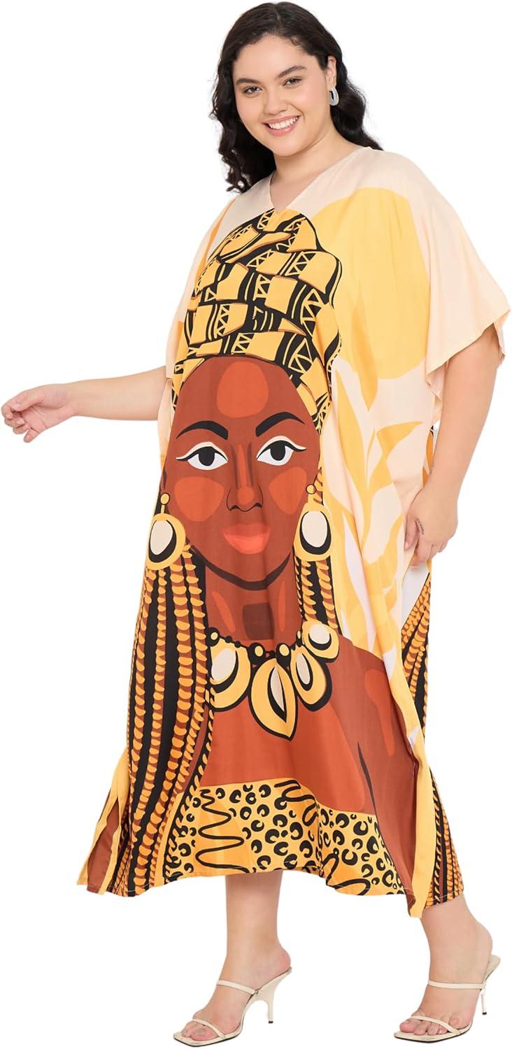 imageCaftans for Women Plus Size Polyester Maxi Beach Dresses Bathing Suit Cover Up Long Kaftan Swimsuit Coverup House DressYellow