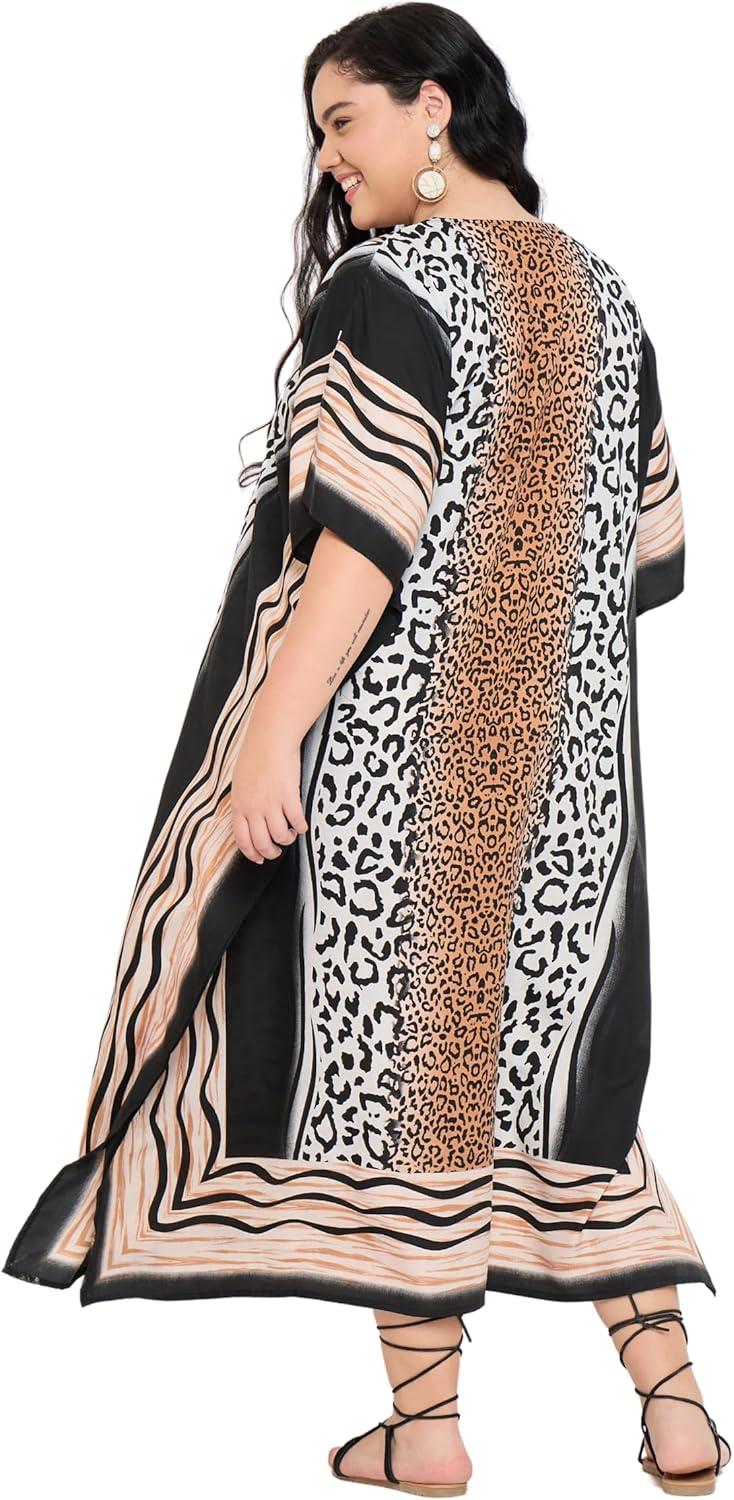 imageWomen Plus Size Caftans Polyester Bathing Suit Cover Up Dubai Kaftan Maxi House Dresses for SummerBeige