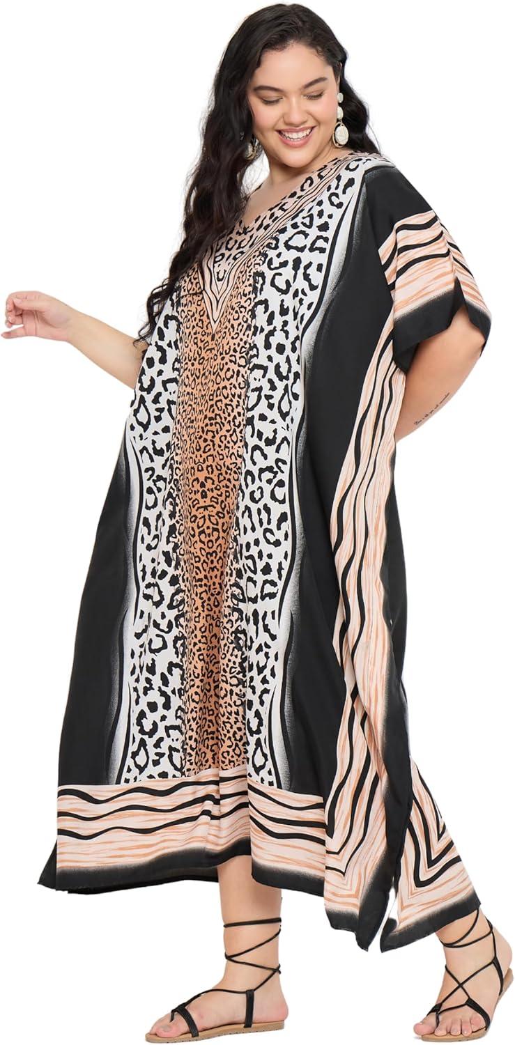imageWomen Plus Size Caftans Polyester Bathing Suit Cover Up Dubai Kaftan Maxi House Dresses for SummerBeige