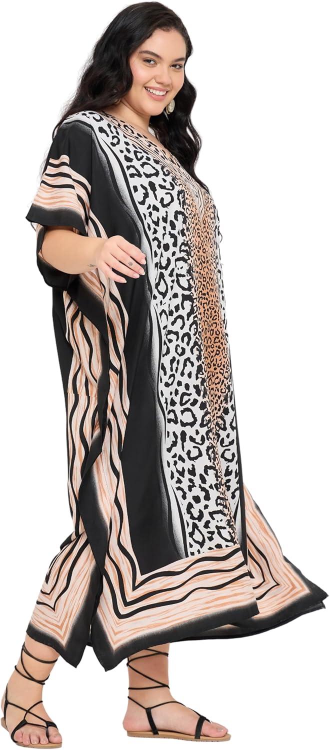 imageWomen Plus Size Caftans Polyester Bathing Suit Cover Up Dubai Kaftan Maxi House Dresses for SummerBeige