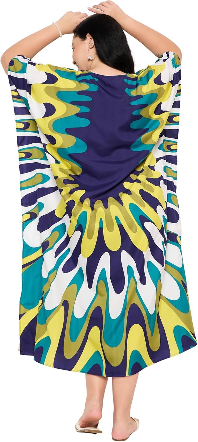 imageWomen Plus Size Caftans Polyester Bathing Suit Cover Up Dubai Kaftan Maxi House Dresses for SummerBlue  White