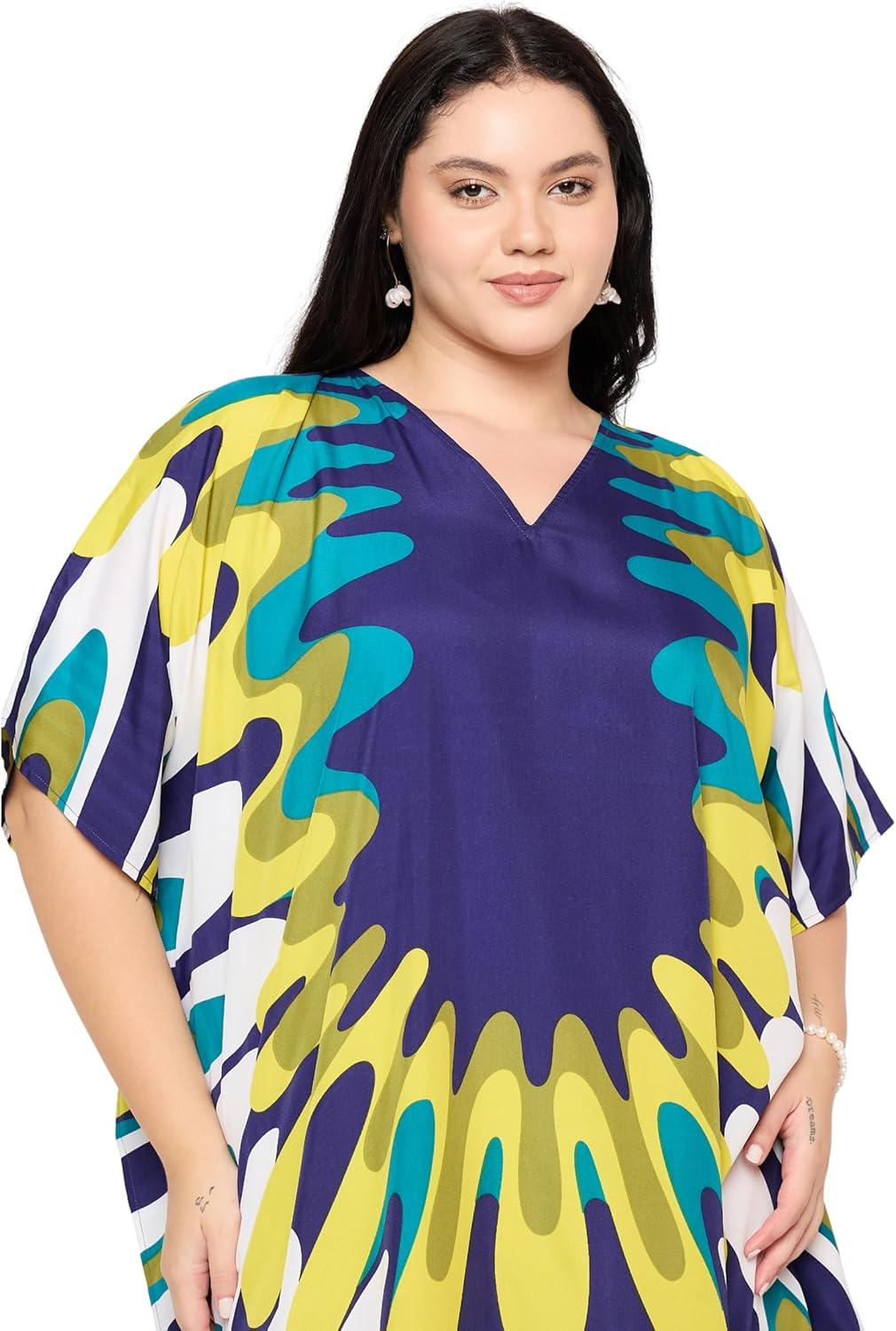 imageWomen Plus Size Caftans Polyester Bathing Suit Cover Up Dubai Kaftan Maxi House Dresses for SummerBlue  White