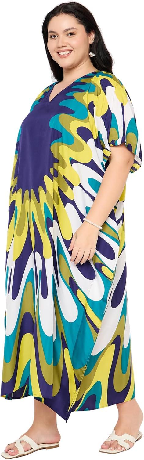 imageWomen Plus Size Caftans Polyester Bathing Suit Cover Up Dubai Kaftan Maxi House Dresses for SummerBlue  White