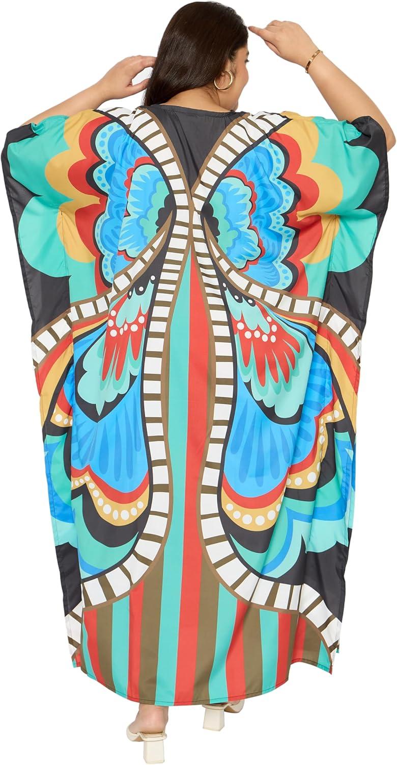 imageWomen Plus Size Caftans Polyester Bathing Suit Cover Up Dubai Kaftan Maxi House Dresses for SummerCyan