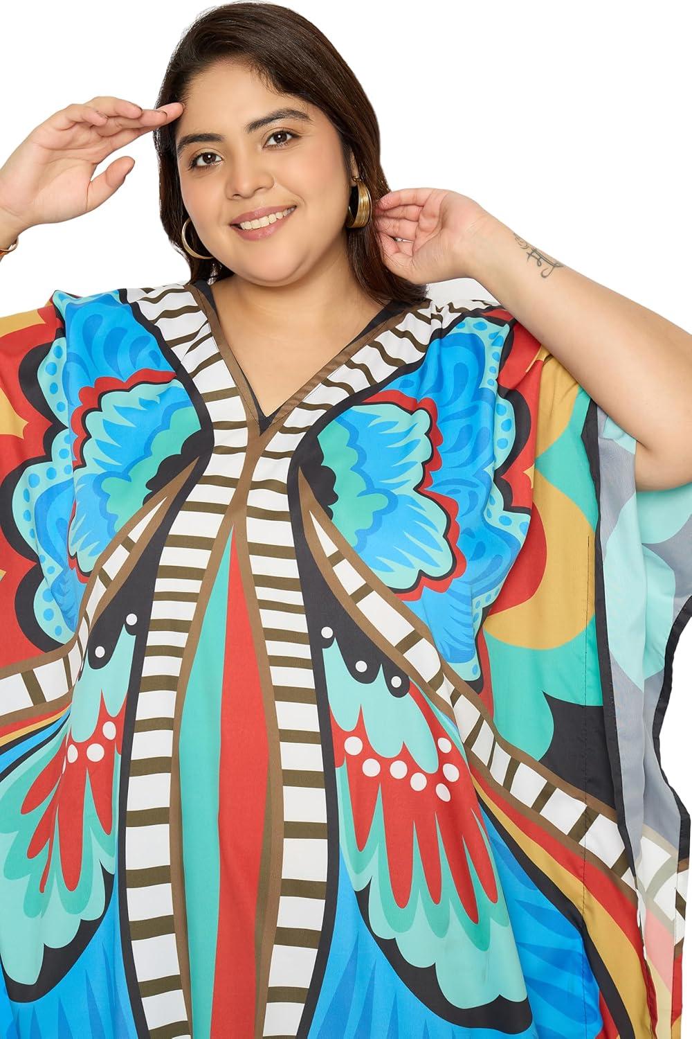 imageWomen Plus Size Caftans Polyester Bathing Suit Cover Up Dubai Kaftan Maxi House Dresses for SummerCyan