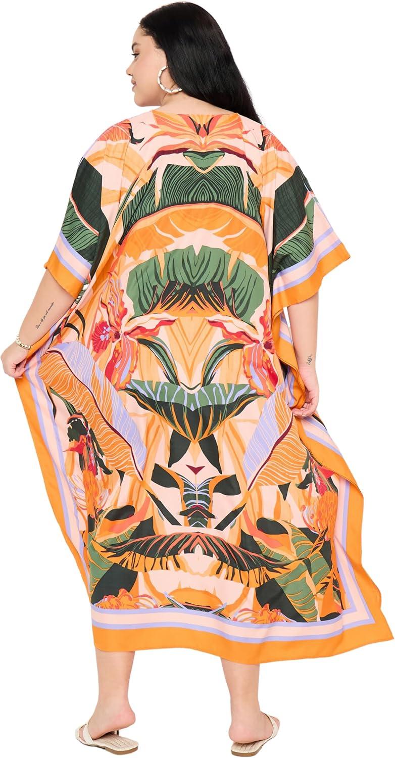 imageWomen Plus Size Caftans Polyester Bathing Suit Cover Up Dubai Kaftan Maxi House Dresses for SummerLight Blush Pink