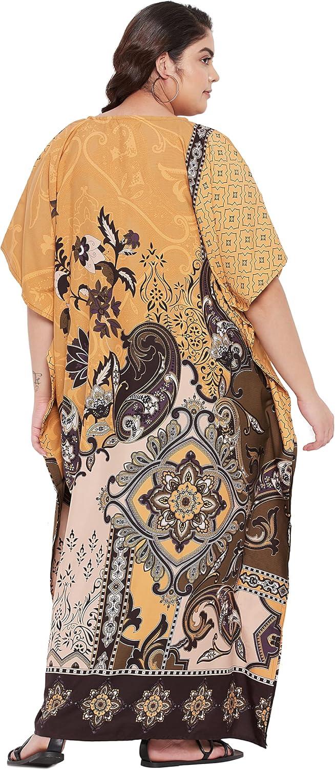 imageWomen Plus Size Caftans Polyester Bathing Suit Cover Up Dubai Kaftan Maxi House Dresses for SummerMustard  Brown