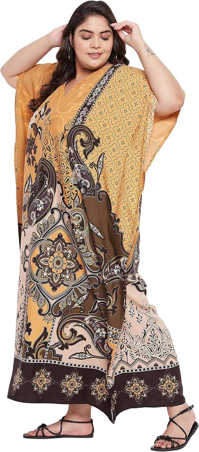 imageWomen Plus Size Caftans Polyester Bathing Suit Cover Up Dubai Kaftan Maxi House Dresses for SummerMustard  Brown