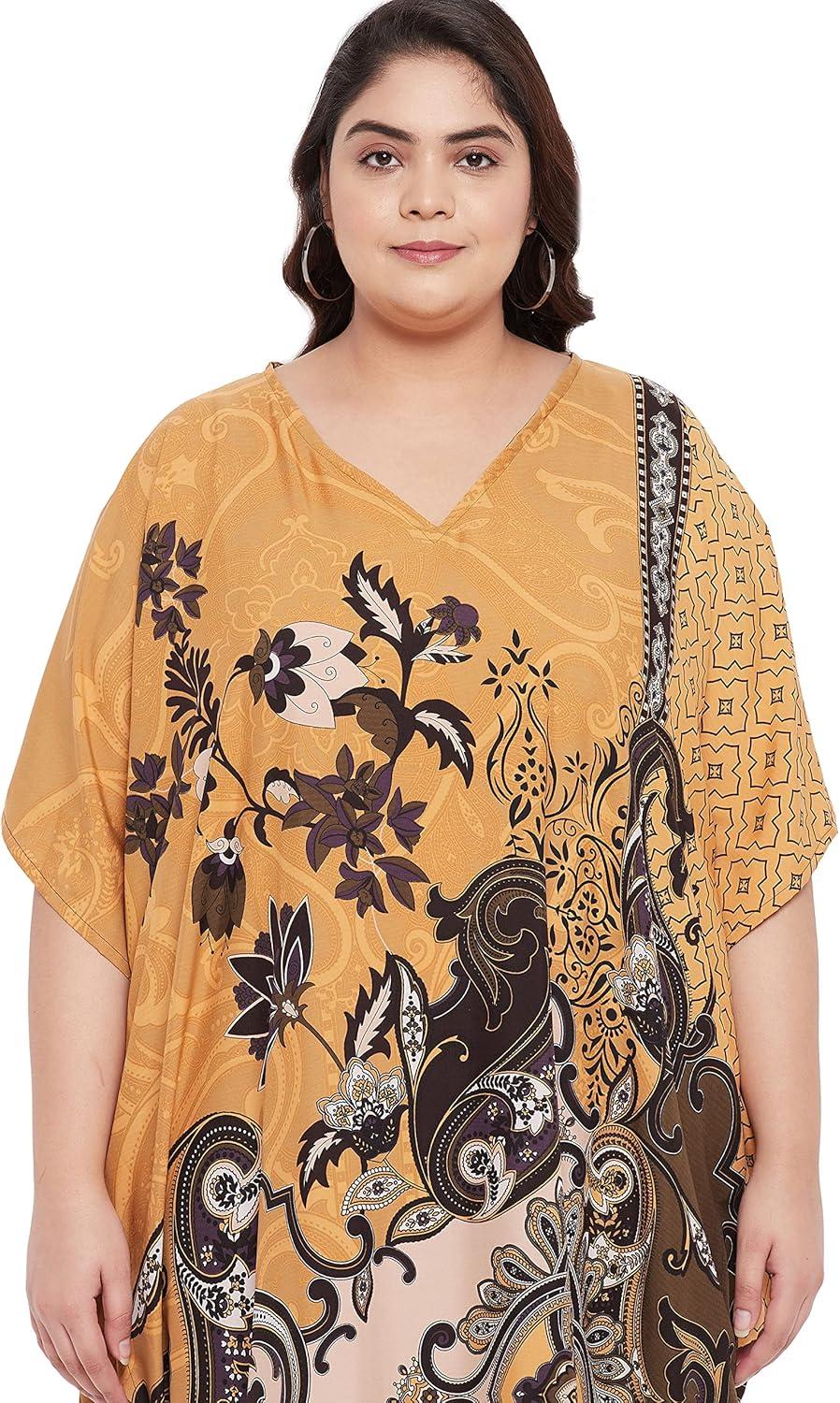 imageWomen Plus Size Caftans Polyester Bathing Suit Cover Up Dubai Kaftan Maxi House Dresses for SummerMustard  Brown