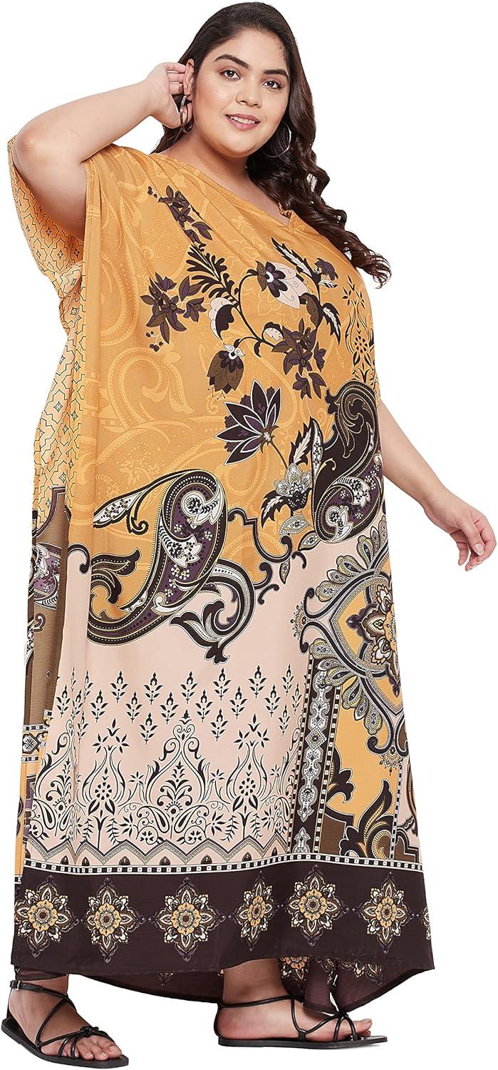 imageWomen Plus Size Caftans Polyester Bathing Suit Cover Up Dubai Kaftan Maxi House Dresses for SummerMustard  Brown