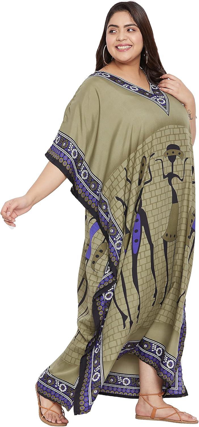 imageWomen Plus Size Caftans Polyester Bathing Suit Cover Up Dubai Kaftan Maxi House Dresses for SummerOlive Green