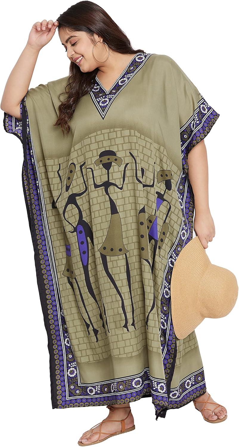 imageWomen Plus Size Caftans Polyester Bathing Suit Cover Up Dubai Kaftan Maxi House Dresses for SummerOlive Green
