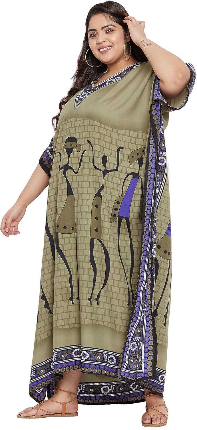 imageWomen Plus Size Caftans Polyester Bathing Suit Cover Up Dubai Kaftan Maxi House Dresses for SummerOlive Green