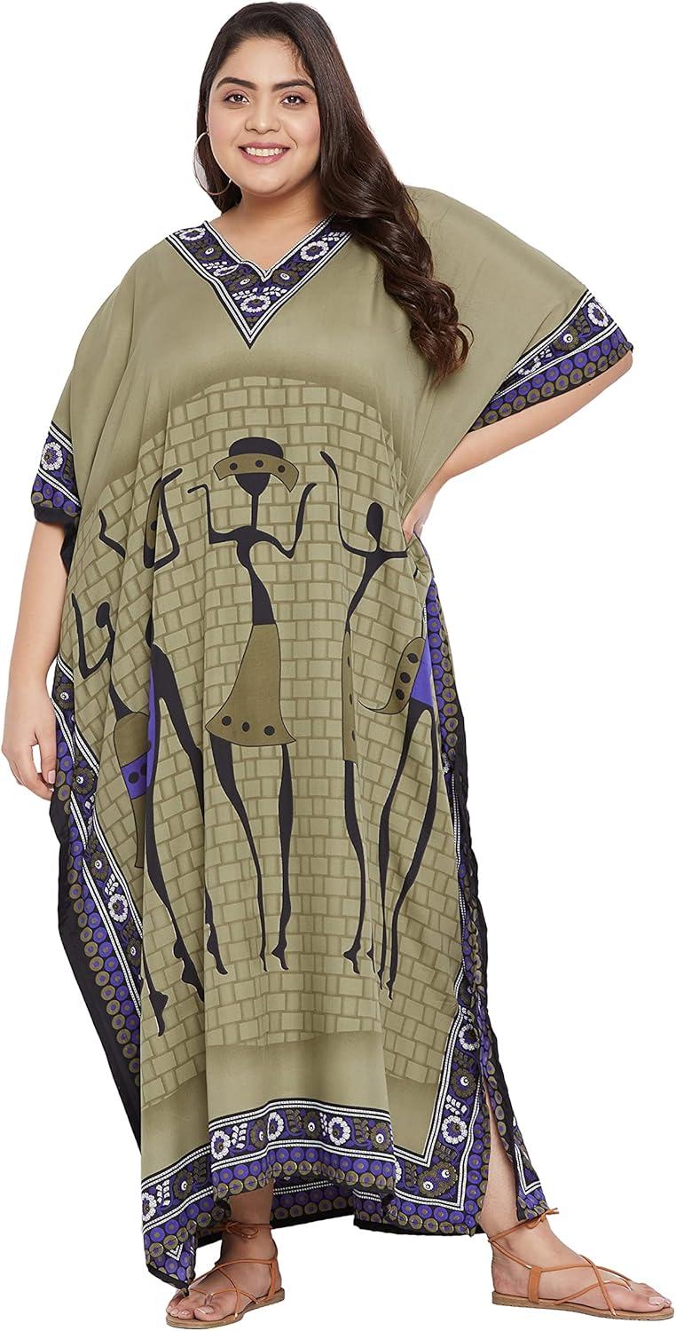 imageWomen Plus Size Caftans Polyester Bathing Suit Cover Up Dubai Kaftan Maxi House Dresses for SummerOlive Green