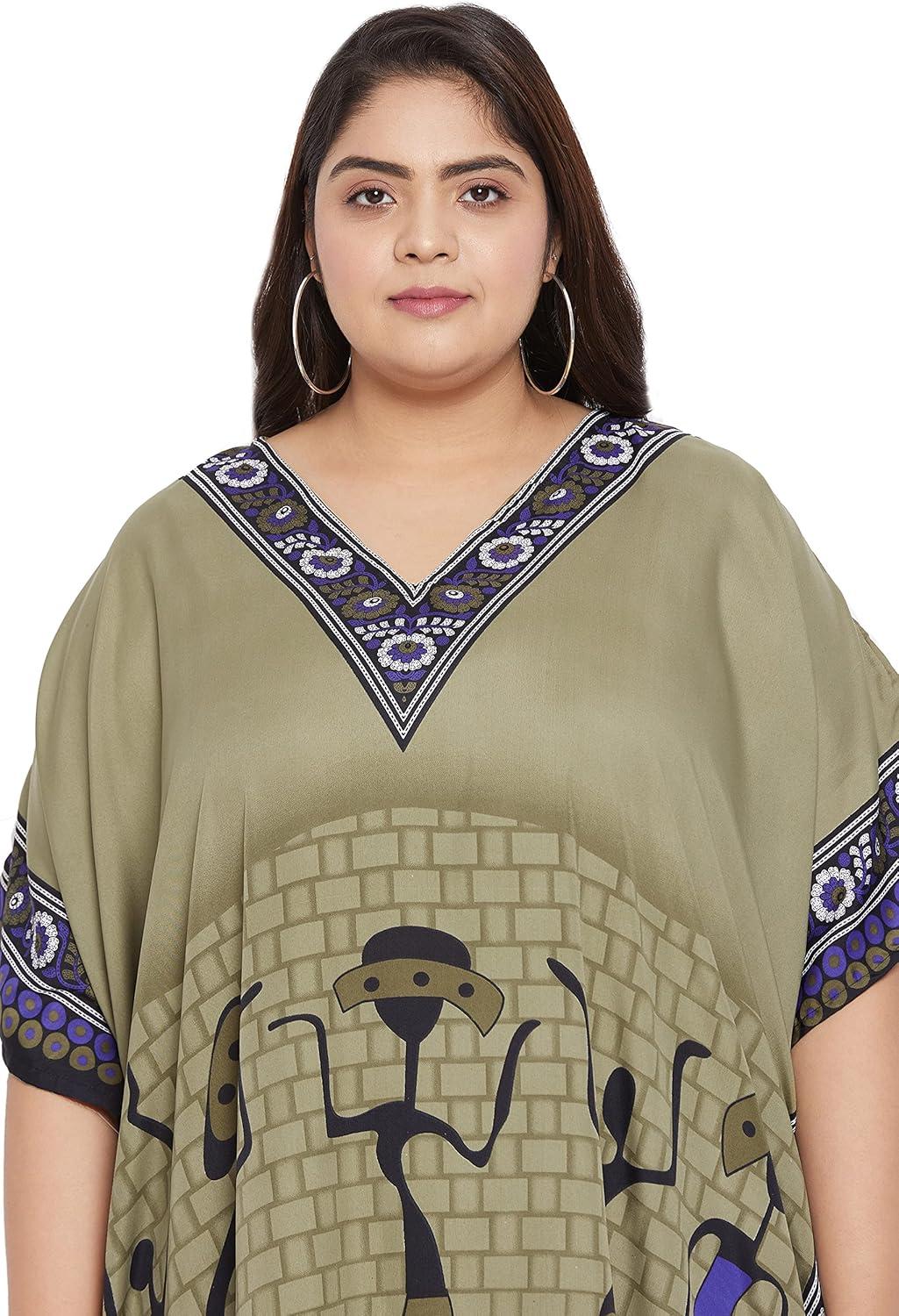 imageWomen Plus Size Caftans Polyester Bathing Suit Cover Up Dubai Kaftan Maxi House Dresses for SummerOlive Green