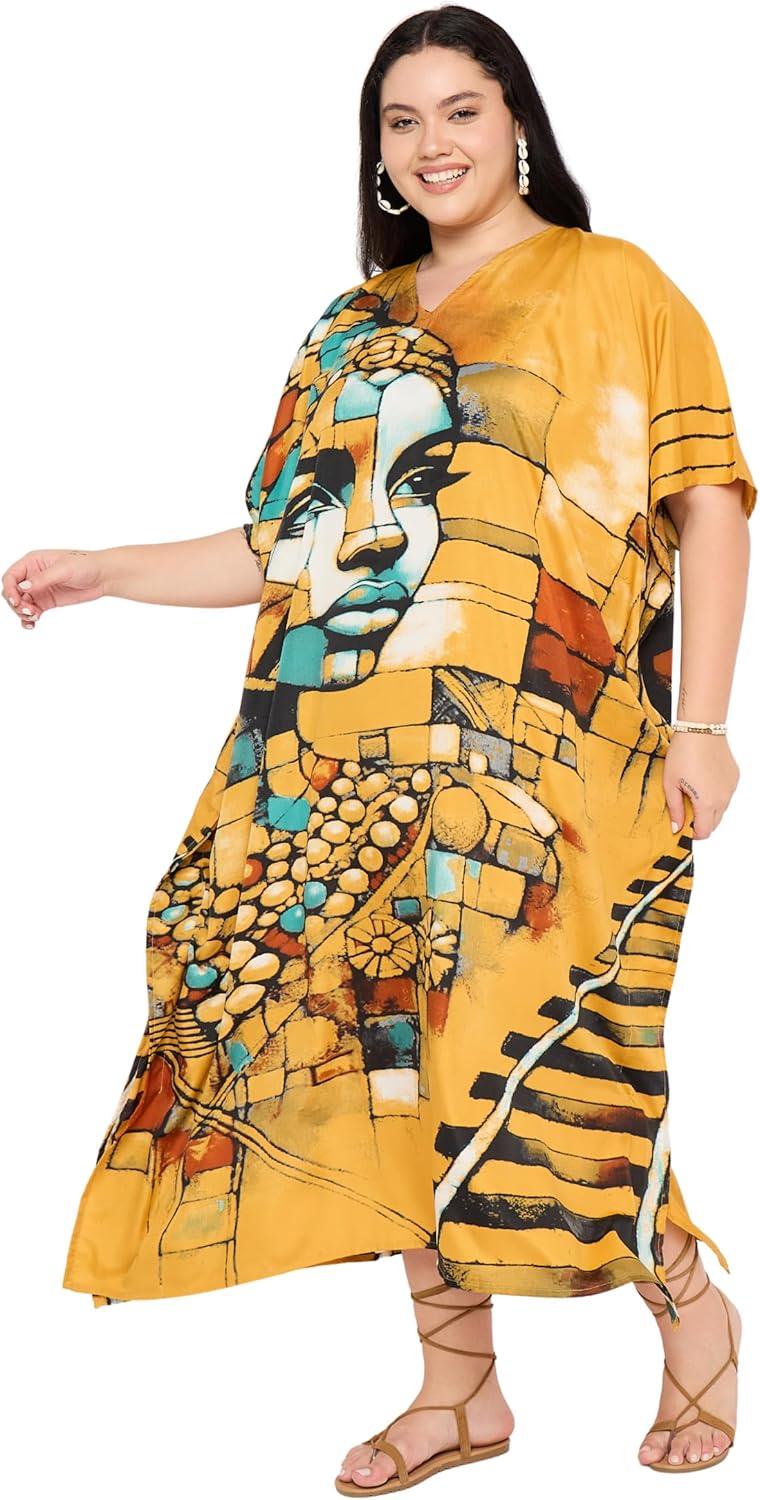imageWomen Plus Size Caftans Polyester Bathing Suit Cover Up Dubai Kaftan Maxi House Dresses for SummerOrange