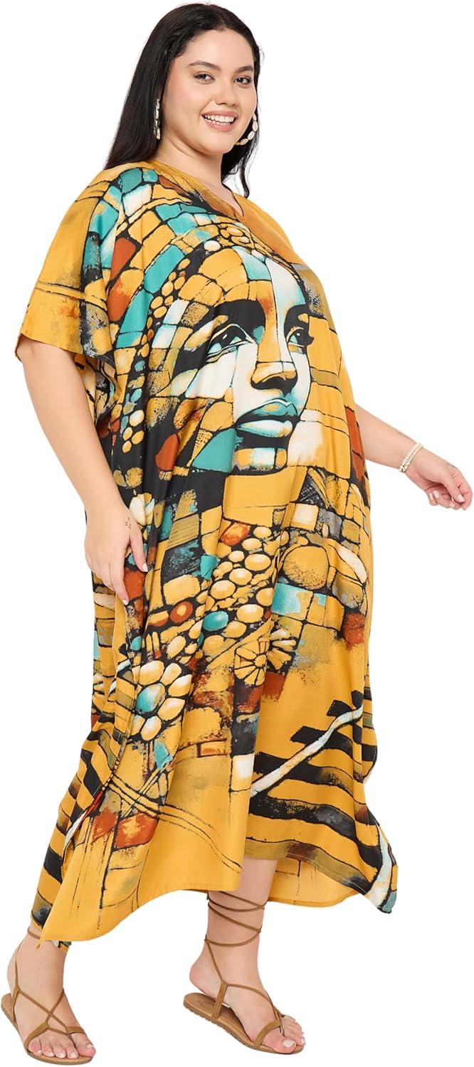imageWomen Plus Size Caftans Polyester Bathing Suit Cover Up Dubai Kaftan Maxi House Dresses for SummerOrange