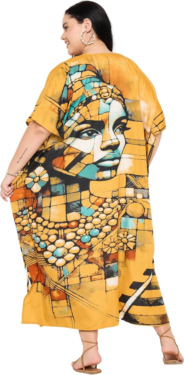 imageWomen Plus Size Caftans Polyester Bathing Suit Cover Up Dubai Kaftan Maxi House Dresses for SummerOrange