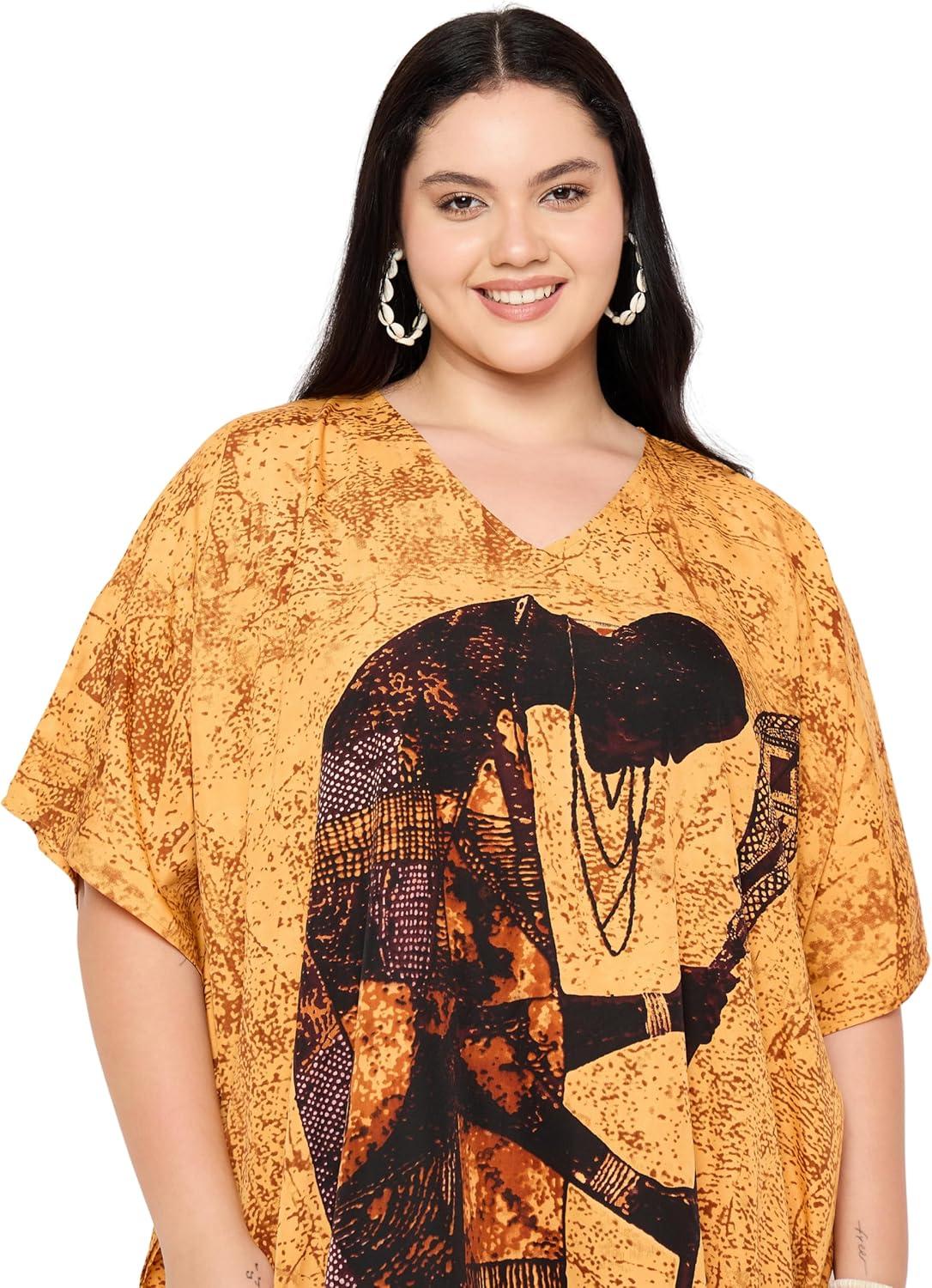 imageWomen Plus Size Caftans Polyester Bathing Suit Cover Up Dubai Kaftan Maxi House Dresses for SummerOrange Lady Tribal