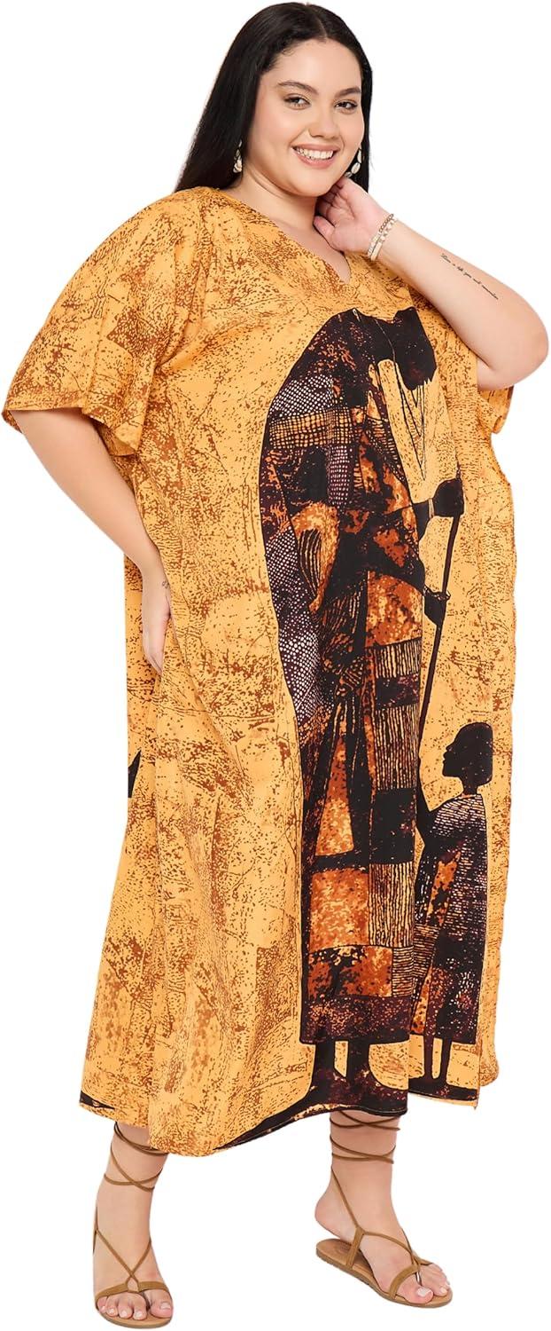 imageWomen Plus Size Caftans Polyester Bathing Suit Cover Up Dubai Kaftan Maxi House Dresses for SummerOrange Lady Tribal